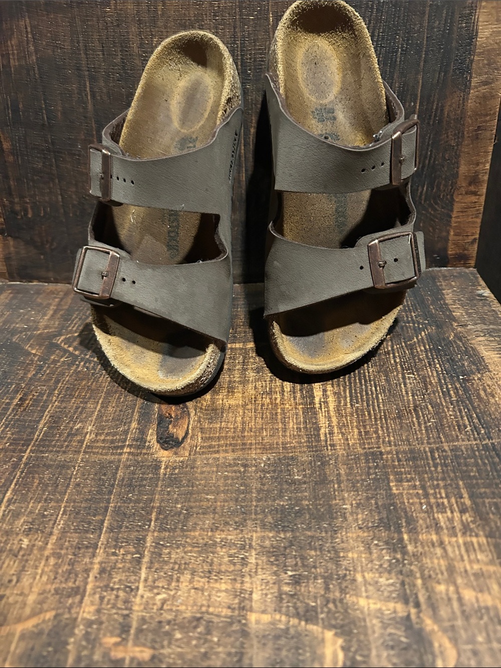 Birkenstock Brown Two-Strap Suede Sandals